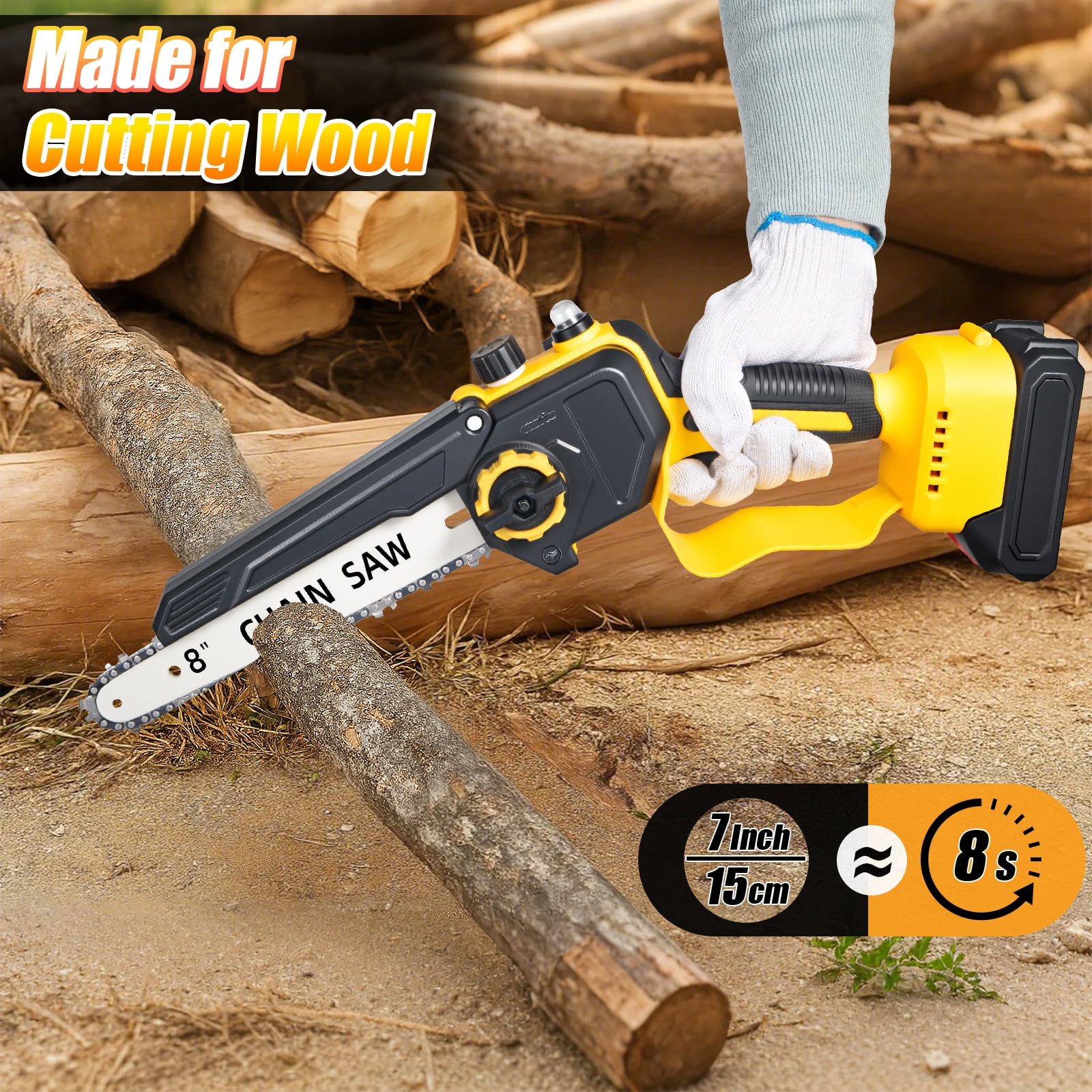 Paddsun Mini Chainsaw Cordless, 8 inch 21V Electric Chainsaw Battery Powered, Handheld Mini Chain Saw with 2 Batteries and 2 Chains