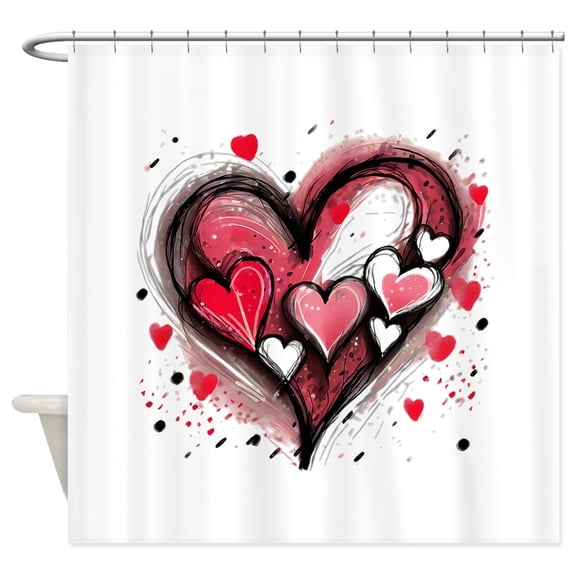 CafePress - Abstract Grunge Valentine Hearts - Unique Fabric Shower Curtain 70" x 72"