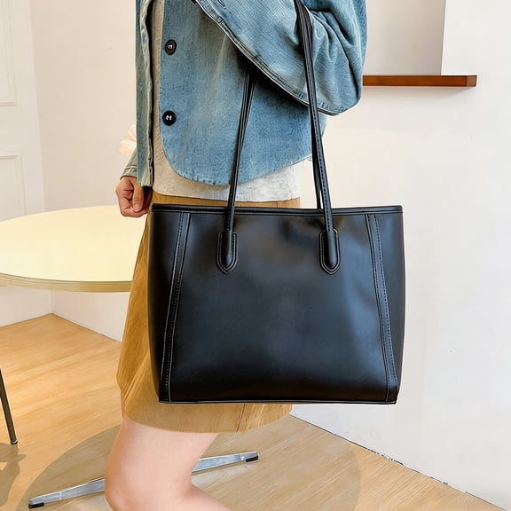 Leather Tote Bag for Women Commuting, Large Capacity Shoulder Handbag with Zipper Pocket and Sturdy Handles, Versatile Work Travel Daily Carry Bag for Office Leisure