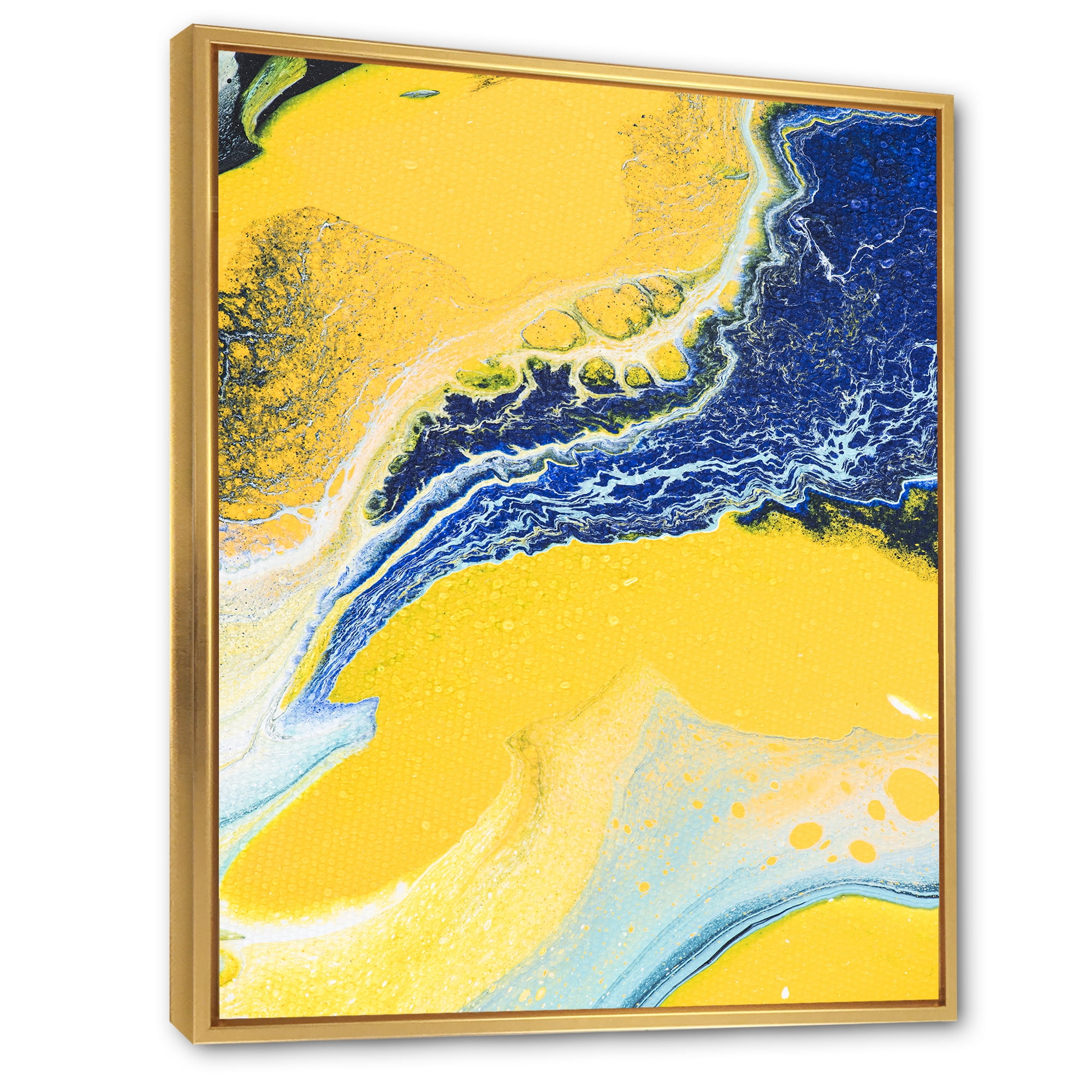 Designart 'Abstract Composition In Blue and Yellow VII' Modern Framed Canvas Wall Art Print
