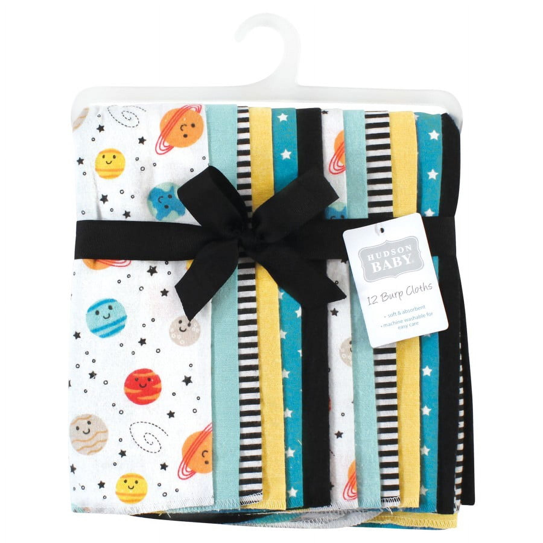 Hudson Baby Unisex Baby Cotton Poly Flannel Burp Cloths Bundle, Happy Planets, One Size