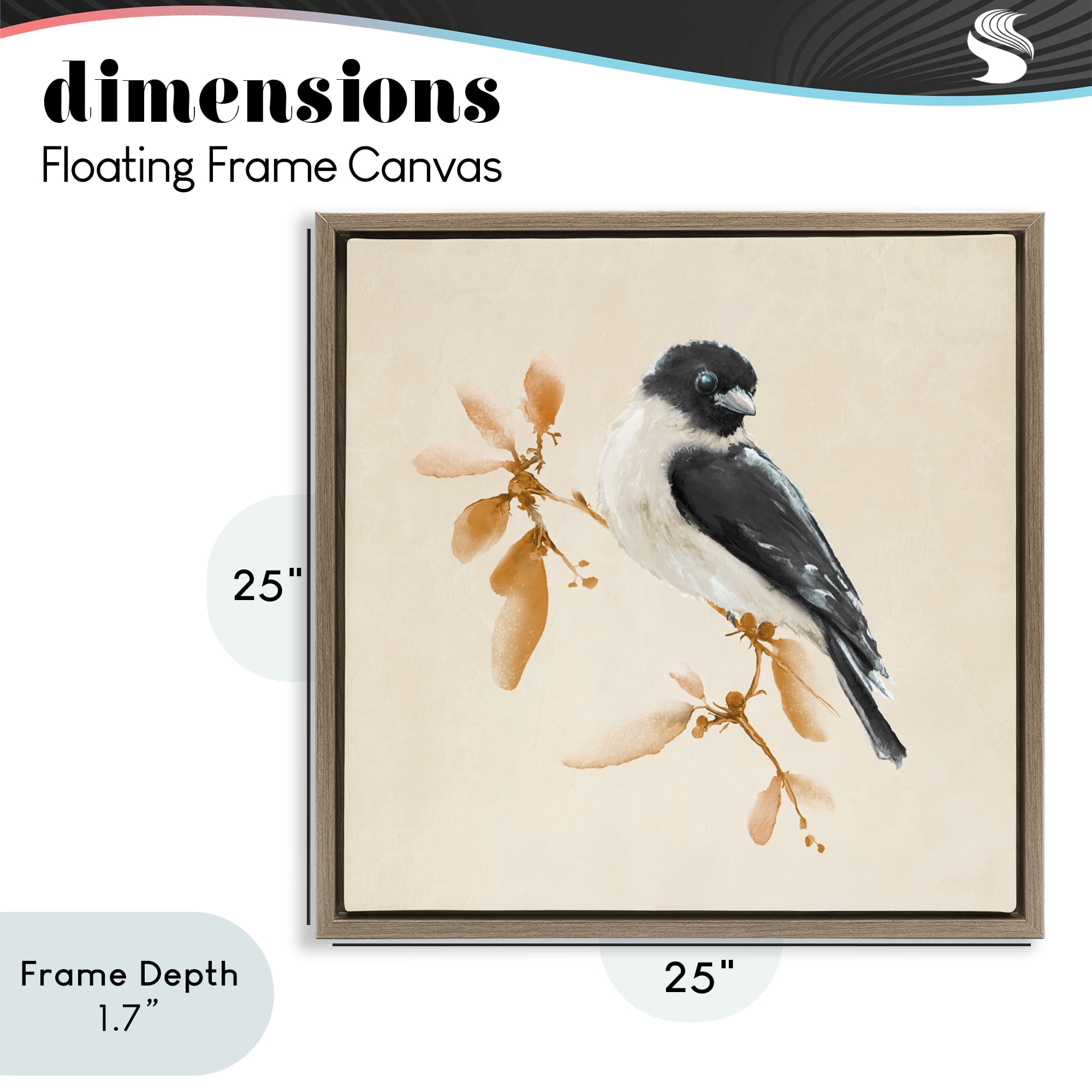 Stupell Industries Subtle Watercolor Chickadee Brown Framed Floater Canvas Wall Art, design by Diannart