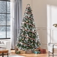 thumbnail image 3 of Favory 7.5ft Pre-lit Frosted Artificial Hinged Christmas Tree with 1398 Flocked PVC Tips,88 Pine Cones,88 Holly Berries & 500 Warm White Lights,Foldable Stand,Green, 3 of 9