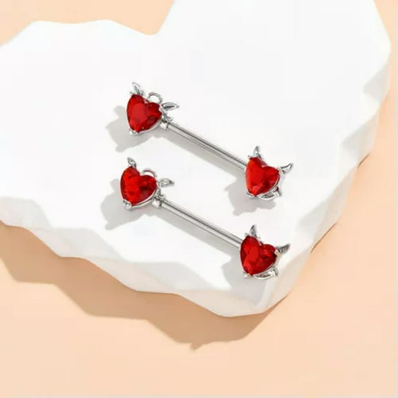 HOOUN Pair (2pcs) Red Heart Angel Devil Nipple Ring Body Jewelry Piercing Barbell