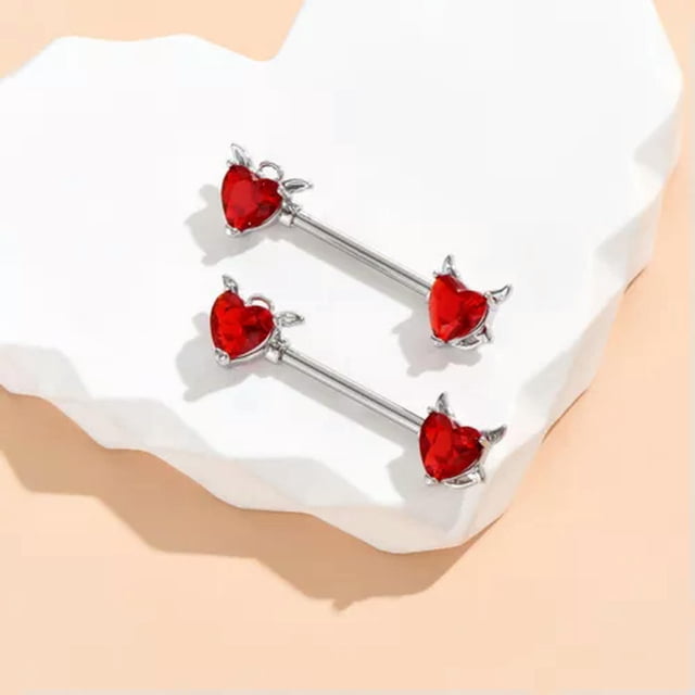 HOOUN Pair (2pcs) Red Heart Angel Devil Nipple Ring Body Jewelry Piercing bell
