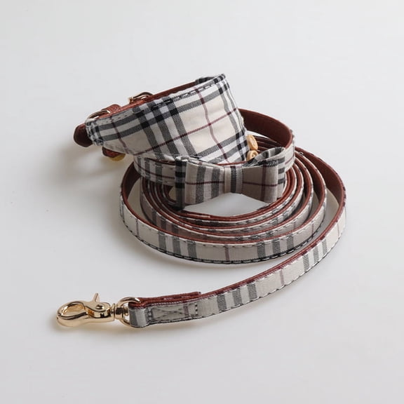 Pet Collar Set Beige British Bow Triangle Scarf Collar Small Dog Cat three-piece set