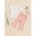 thumbnail image 4 of Bagilaanoe 2pcs Toddler Baby Girl Pants Set Print Short Sleeve T-Shirt Tops + Flare Trousers 6M 12M 18M 24M 3T 4T Kids Casual Clothes, 4 of 7