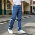 thumbnail image 6 of Yourumao Boys Chino Pants Elastic Waist Straight Leg Pant with Pockets Solid Baisc Loose Casual Trousers for Fall School Wear 5-15 Years, 6 of 8