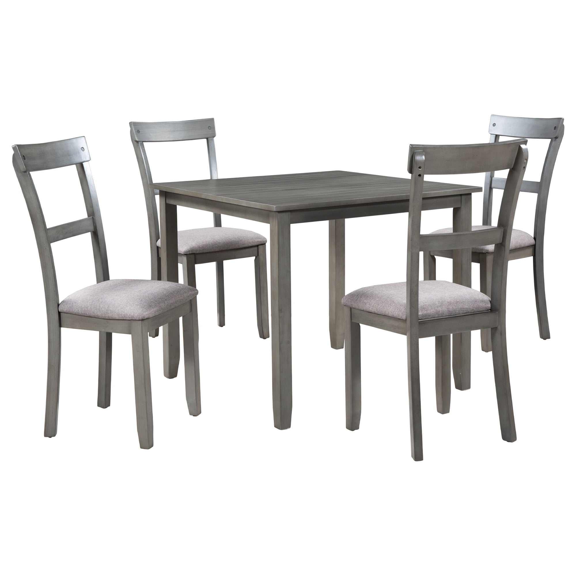 5Piece Kitchen Dining Table Set, Retro Style Kitchen Table Set with 4 Padded Chairs, Gray