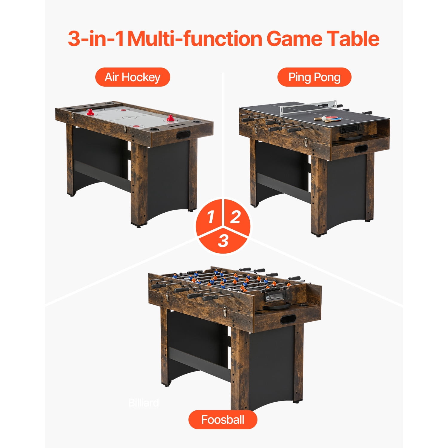 KFFKFF 54" 3-in-1 Combo Game Table Set, Multi Game Room Table with Air Hockey, Table Tennis, Foosball, and Accessories, Air Propelled Arcade Hockey Table for Recreational Room