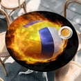 thumbnail image 2 of Volleyball Round Tablecloth, Fitted Table Cover with Elastic for 45"-54" Round Tables, Modern Buruning Flame Sport Black Background Table Cloth Outdoor Indoor Dinning Party Waterproof Tablecloths, 2 of 7
