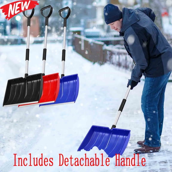 KOYPTL Heavy-Duty Snow Shovel for Driveway and Ice Removal Removable Plastic Snow Shovel with Ergonomic Shaped Handle 48 Inch Long Large Capacity Shovel for Garden Car Camping Outdoor Black
