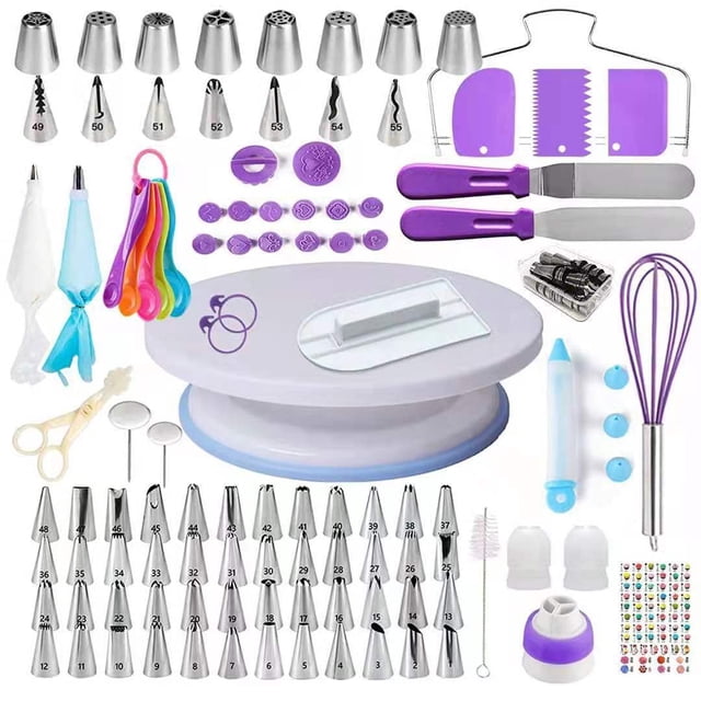 Suministros de decoración de pasteles de 137 piezas con tocadiscos para tartas, repostería Base giratoria para Pastel Decoración de Pasteles 24 Boquillas Torta girator