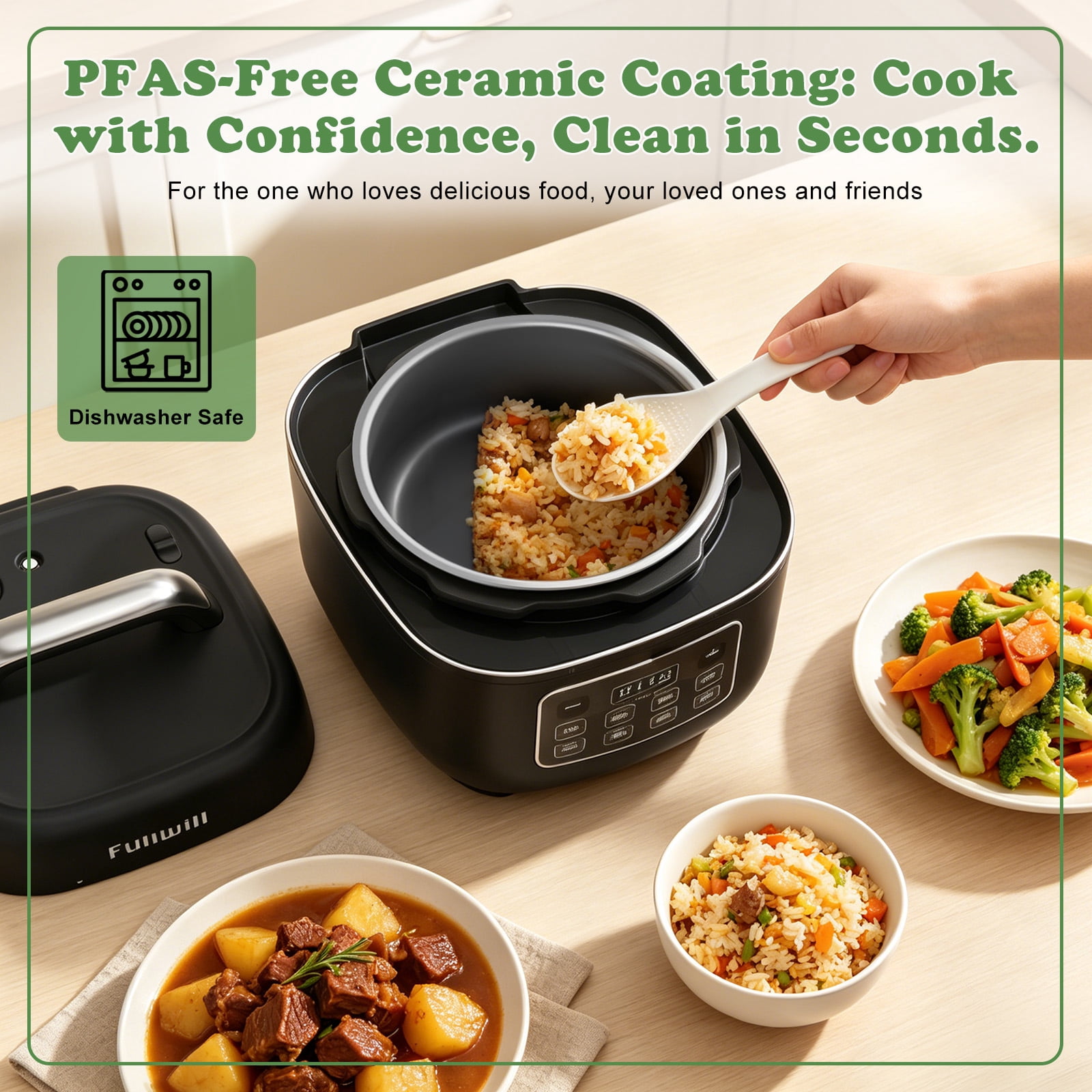 Fullwill Electric Pressure Cooker Lite, Slow Cooker, Rice, Sauté, Warmer, Olla de Presion Nonstick Pot 3 Quarts
