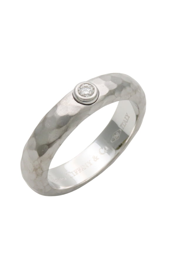 Pre-Owned Tiffany & Co. Hammered Ring, 18K White Gold, 1 Diamond, Women's.