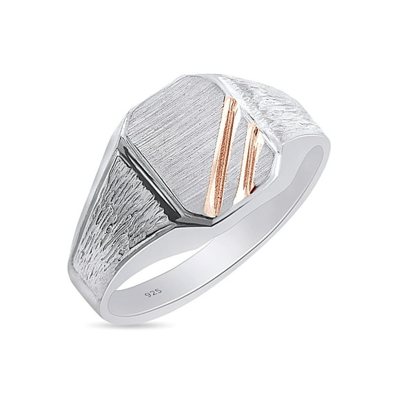 AFFY Men's Two-Tone Zeus Signet Ring In 14K White Gold Over 925 Sterling Silver, Ring Size 7