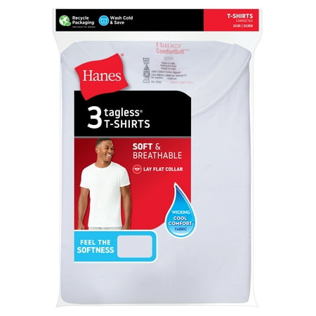 Hanes Men's White Crew T-Shirt Undershirts, 3 Pack