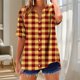 thumbnail image 1 of mfyjkho Tops Para Mujer, Camiseta De Verano Para Mujer, Holgada Y Moderna, Con Cuello En V, Manga Corta, A Rayas Y Cuadros, Con Botones Tops Para Mujer S, 1 of 5