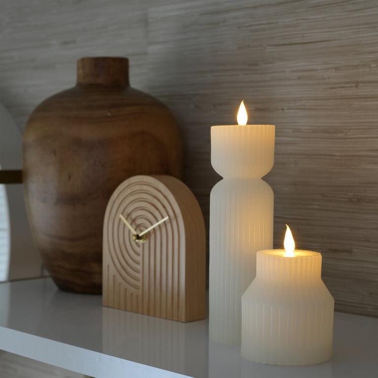 LED Flameless Fluted Figural Wax Candle Set, White, 2-Piece photo 7