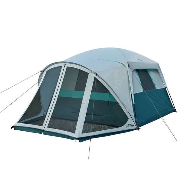 6 Person Family Cabin Tent with Screen Porch, DMH OUTDOORS Camping Tent for Outdoor Camping Backyard Green