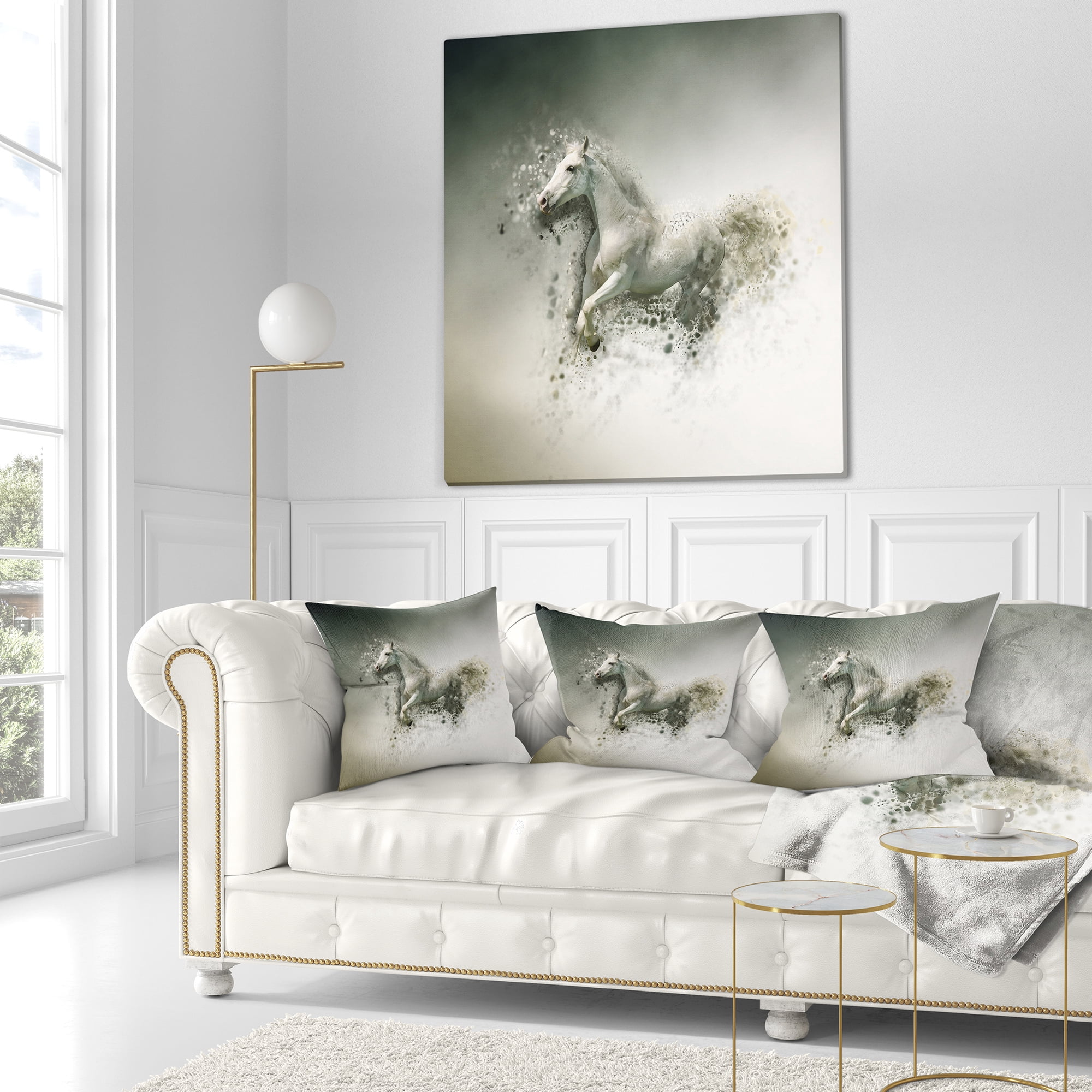 Designart Smart White Horse Running - Animal Throw Pillow - 16x16