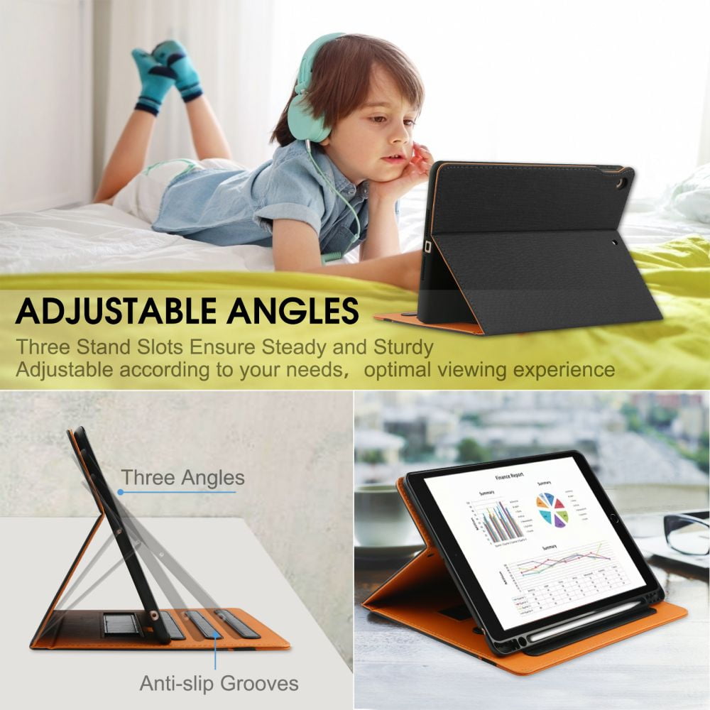 iPad 6th/ 5th Generation Cases, iPad Air 2/ Air Case, iPad 9.7 Inch Case Cover 2018/2017 with Pencil Holder, Auto Sleep/Wake, Multiple Viewing Angles - A1893 / A1954 / A1822 / A1823, Black/Brown