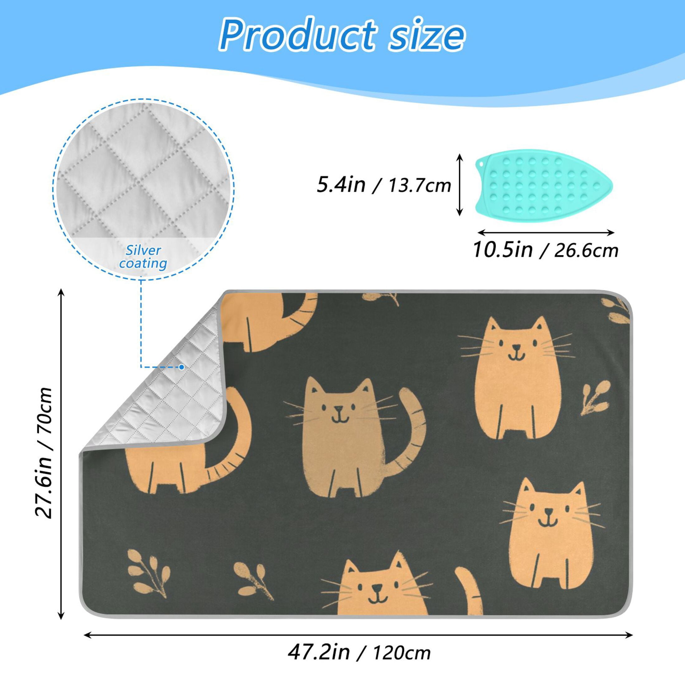 Cute Brown Cat Ironing Mat Blanket for Table Top Travel Portable Ironing Board Pad 47.2x27.6 Inch