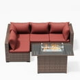thumbnail image 5 of ELPOSUN Patio Furniture Set, Outdoor Patio Furniture Wicker Sectional Furniture Couch Set, 5 Pieces Outdoor Sectional Sofa with Fire Pit Table, Outdoor Patio Furniture Set for Porch (Burgundy Red), 5 of 7