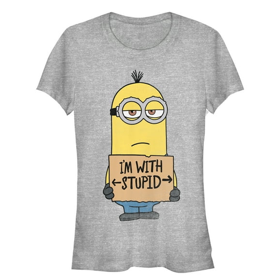 Junior's Despicable Me Minion With Stupid  Graphic Tee Athletic Heather Medium
