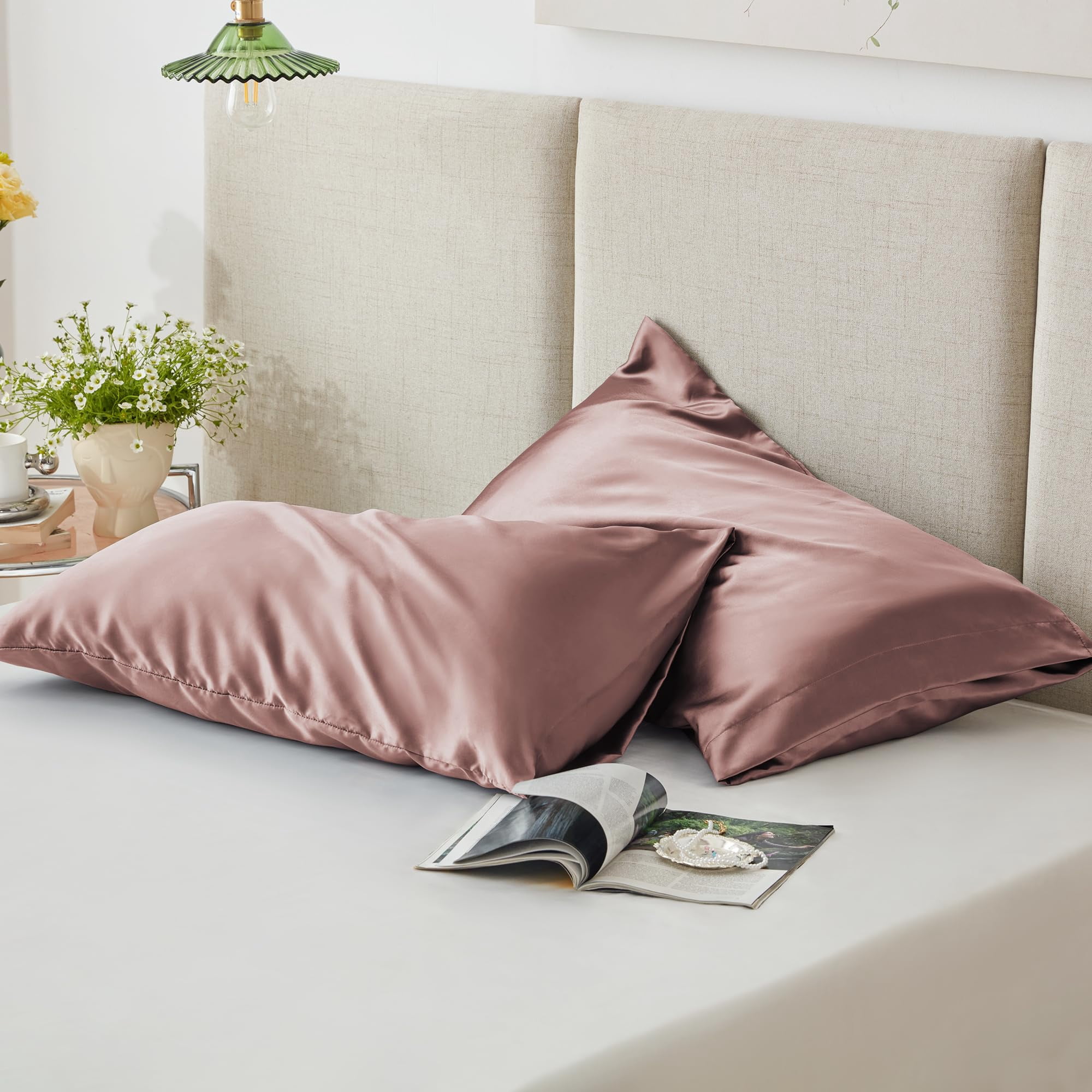 LOUDKS Satin Pillowcase Set of 2 Queen Size 20x30, Cooling Pillow Covers for Hair and Skin, Silky Smooth with Envelope Closure, Similar to Silk, White