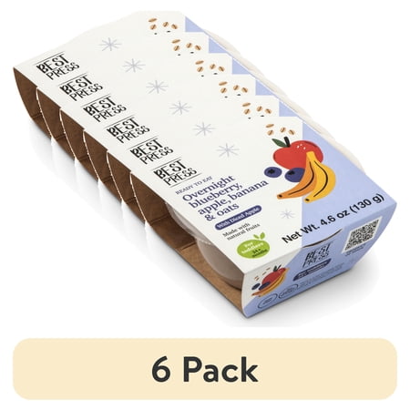 (6 pack) Best Press Toddler Food, Delicious Blueberry Overnight Oats, with Texture and Advanced Flavor Profile, 4.6oz or 130g, Clean Ingredient Profile, No Artificial Ingredients