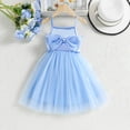 thumbnail image 2 of Blue Dresses for Toddlers Girls Mesh Patch Dressy Formal Elegant Sleeveless with Bow Flower Girls Dresses Cute Spaghetti Straps Dress, 2 of 10