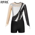 thumbnail image 2 of Traje de baile de Ballet y gimnasia rítmica para niñas, traje artístico de patinaje artístico, leotardo de malla, mono de manga larga con pantalones cortos, 2 of 5
