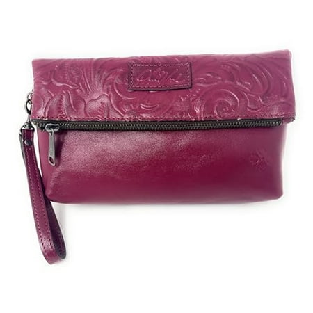 Patricia Nash Valerie Tooled Leather Foldover Clutch Wristlet, Magenta