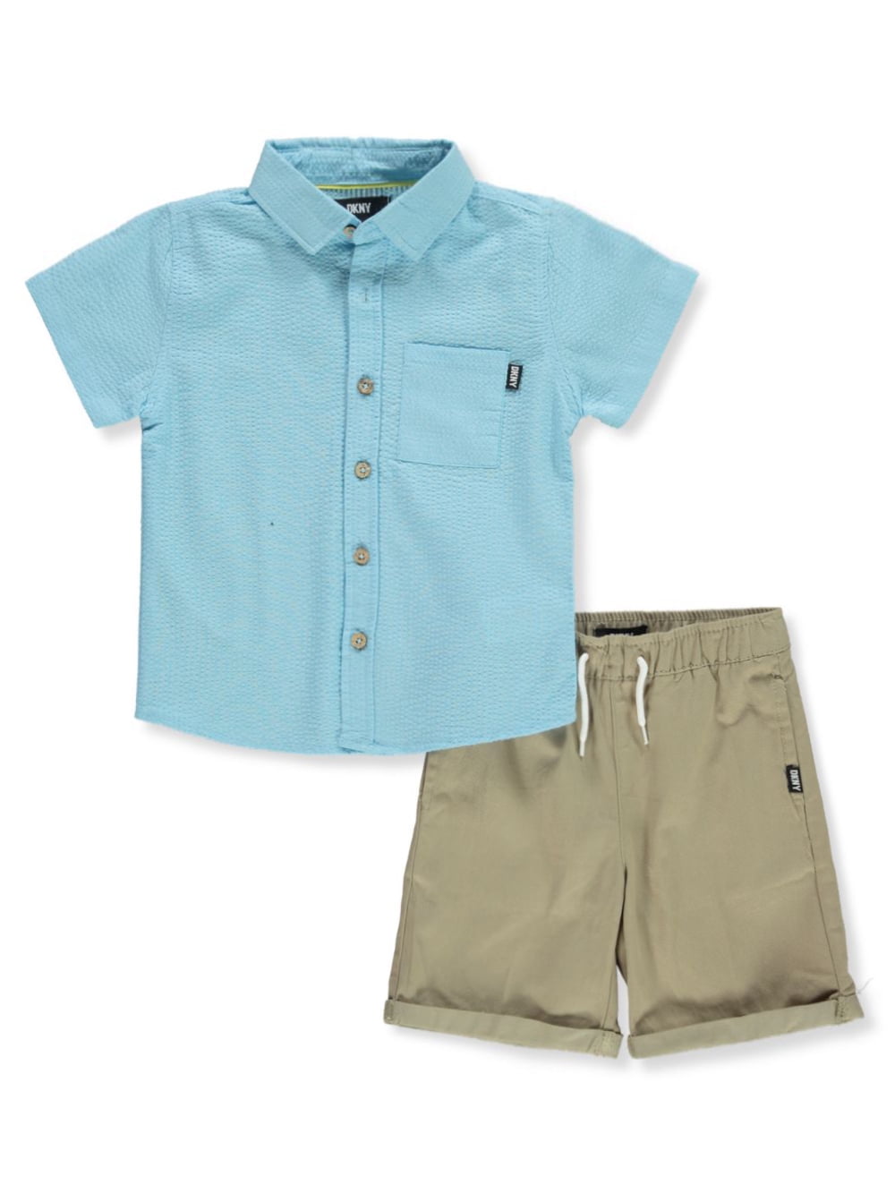 DKNY Boys' 2Piece Solid Shorts Set Outfit blue, 5 (Little Boys