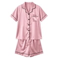 thumbnail image 4 of FRSASU Button Down Pajamas Women 2PCS Short Sleeve Notch Collar Pj Set Satin Sleepwear Open Front Pajama Sets Pink, 4 of 5
