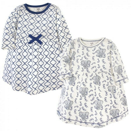 UPC: 0660168660197 | Touched by Nature Baby and Toddler Girl Organic Cotton Long-Sleeve Dresses 2pk Blue Elephant 6-9 Months