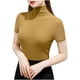 thumbnail image 2 of Tejiojio Women's Sheer Mesh Top Solid Mock Neck Short Sleeve Fitted Elegant Casual Blouse, 2 of 5