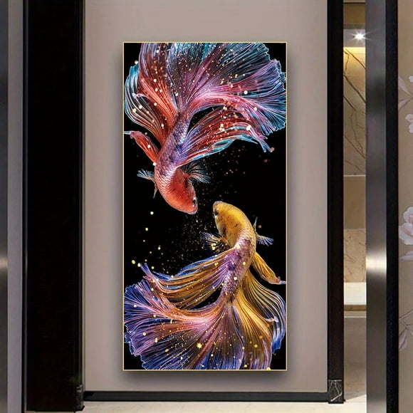 1pc Frameless Abstract Koi Canvas Painting Wall Art Fish Posters And Prints Carp Pictures For Living Room Decor Cuadros, No Frame
