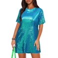 thumbnail image 1 of Vestido tipo camiseta Ophestin con lentejuelas brillantes, manga corta, verde, 1 of 7