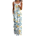 thumbnail image 3 of QATAINLAV Womens Summer Boho Floral Print Jumpsuits Dressy Casual Adjustable Straps Overalls Baggy Wide Leg Long Rompers with Pockets Multicolor S, 3 of 6