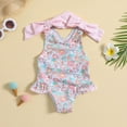thumbnail image 2 of Baby Girl Swimsuit Summer Kids Girls Swimwear, Toddler Floral Printing Backless Bowknot Beach Swimsuit Bikini Swimsuits for Teens Pink 2 Years-3 Years, 2 of 6