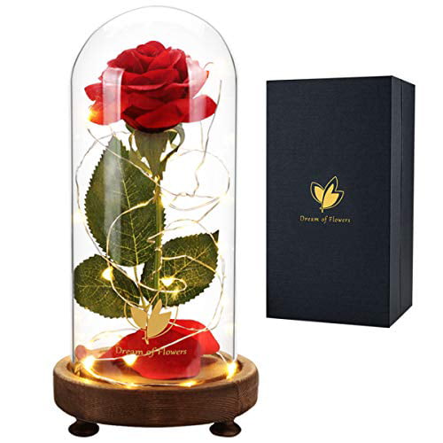 Beauty And The Beast Eternal Rose LED Light Glass Dome Home Decor Gift For Her 