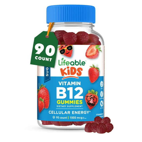 Lifeable Sugar Free B12 for Kids, 1000 mcg, 90 Gummies