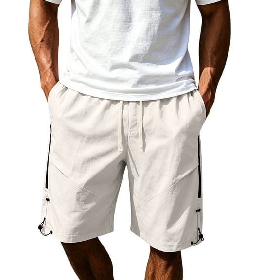 Men's Casual Shorts Solid Color Drawstring Casual Loose Fit Outdoor Work Elastic Waist Hiking Work Shorts With Pockets