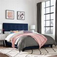 thumbnail image 3 of Pemberly Row Queen Tufted Button Velvet Platform Bed in Midnight Blue, 3 of 5