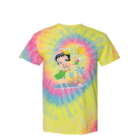 Wild Bobby Betty Boop Island Girl Paradise Betty Boop Tie-Dye T-Shirt, Dayglo, Large
