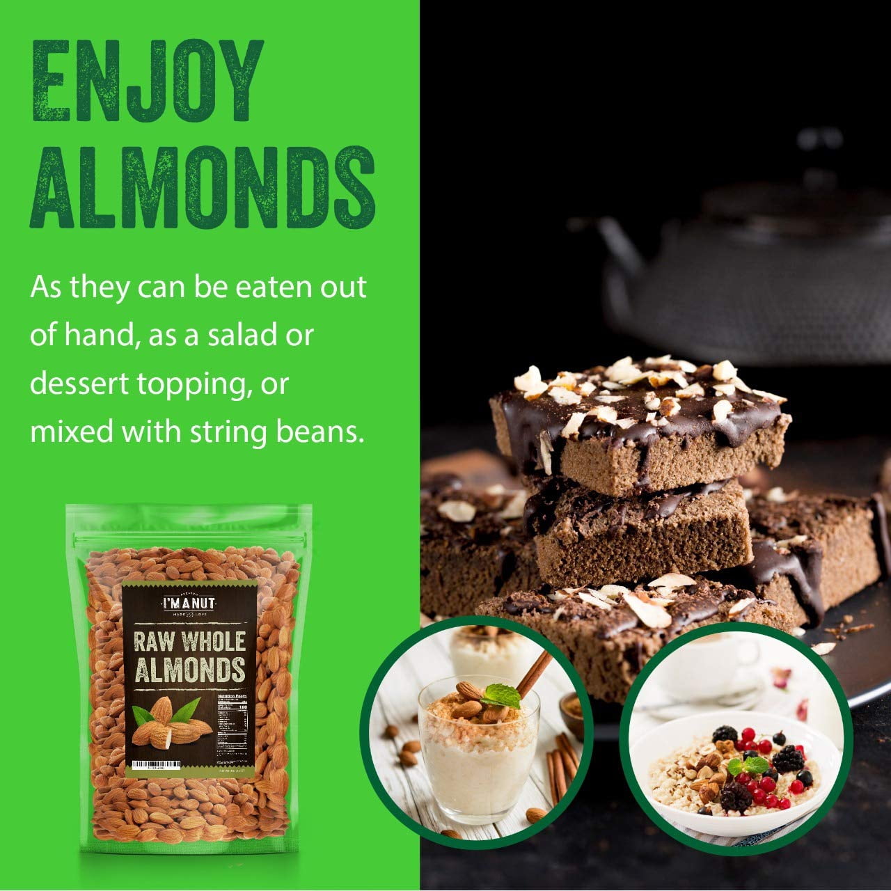 Raw Whole California Almonds-32 oz-No PPO Non GMO Protein Boost-Vegan and Kosher I'M A NUT