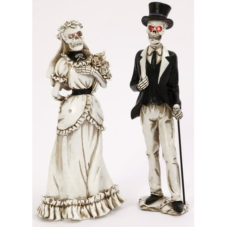 Resin Skeleton Bride and Groom Set Halloween Decor, Multi-color, One