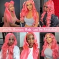 thumbnail image 6 of Pink Lace Front Wig Human Hair 28 inch Pre Colored Body Wave Lace Front Wigs Human Hair 180% Density Glueless Wigs Human Hair Pre Plucked with Baby Hair 13x4 HD Transparent Lace Pink Wigs for Women, 6 of 7